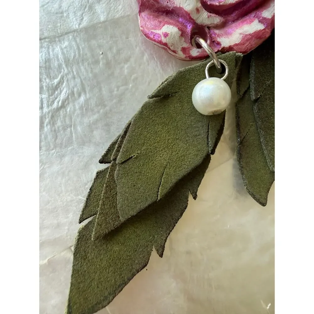 A Rare Bird Rose Leaf Pearl drop Earrings